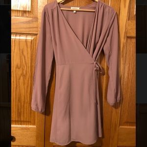 Pink Long Sleeve Wrap Dress